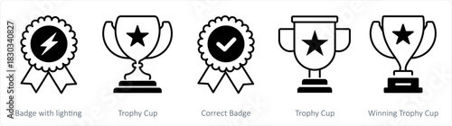 A set of 5 business icon as badge, trophy cup, correct badge