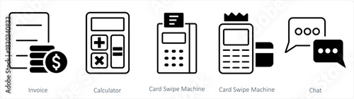 A set of 5 business icon as invoice, caulator, card swipe machine