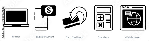 A set of 5 business icon as laptop, digital payment, card cashback