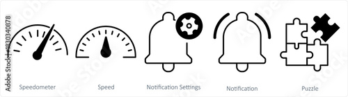A set of 5 business icon as speedometer, speed, notification settings