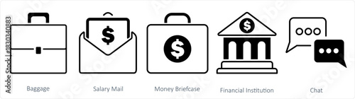 A set of 5 business icon as baggage, salary mail, money briefcase