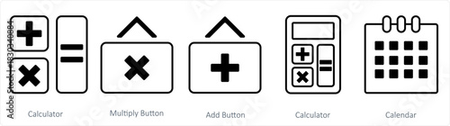 A set of 5 business icon as calculator, multiply button, add button