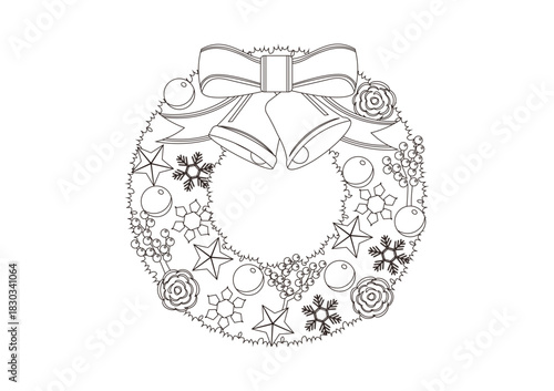 クリスマスリースの線画