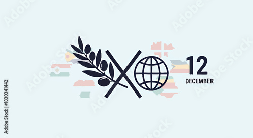 Vector illustration for the International Day of Neutrality on December 12, featuring an olive branch and globe symbol for global peace and diplomacy
