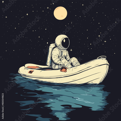 astronaut flying on a cachalot at the night , vector style simple color