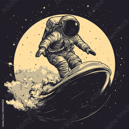 astronaut flying on a cachalot at the night , vector style simple color