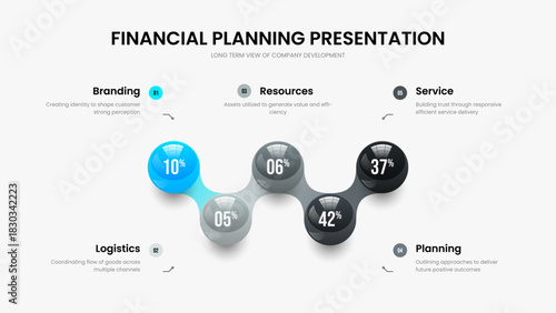 Enterprise Forecast Five Option Diagram Slide Layout. Creative Campaign 5 Element Graph Frame Design. Professional Profile Slideshow Template Vector Illustration.