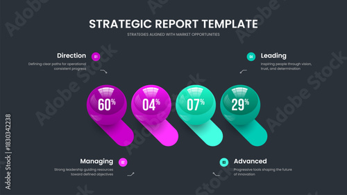 Minimalist Review 4 Option Infographic Frame Design. Financial Report Four Element Chart Slide Template. Project Visualization Presentation Layout Vector Illustration.