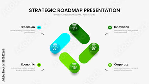 Simple Profile Presentation Template Vector Illustration. Colorful Growth 4 Option Infographic Slideshow Layout. Educational Innovation Four Step Diagram Frame Design.