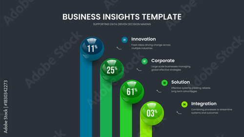 Digital Forecast 4 Option Graph Slideshow Design. Product Profile Slide Layout Vector Illustration. Creative Overview Four Step Infographic Presentation Template.