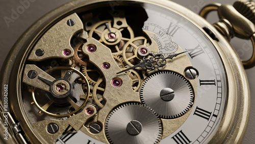 Vintage Pocket Watch Gear Mechanism Close-Up