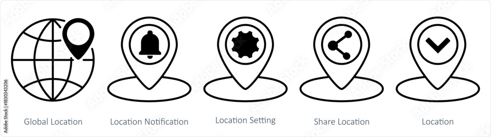 Obraz premium A set of 5 business icons as global location, location notification, location setting