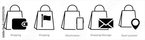 A set of 5 business icons as shopping, mcommerce, shopping message