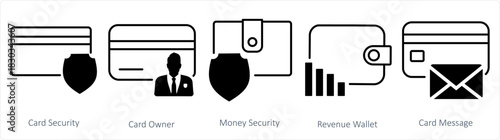 A set of 5 business icons as card security, card owner, money security