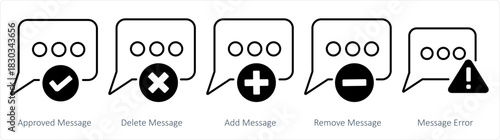 A set of 5 business icons as approved message, delete message, add message