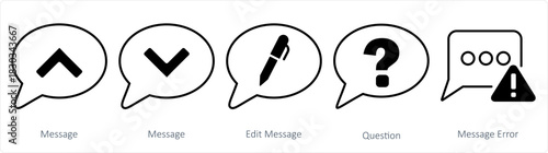 A set of 5 business icons as message, edit message, question