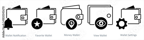 A set of 5 business icons as wallet notification, favorite wallet, money wallet