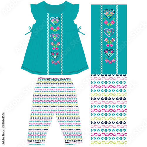 heart  frocks with legging print vector art