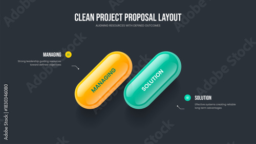 Company Plan Two Step Infographic Presentation Layout. Modern Review Frame Design Vector Illustration. Corporate Insight 2 Option Diagram Slide Template.