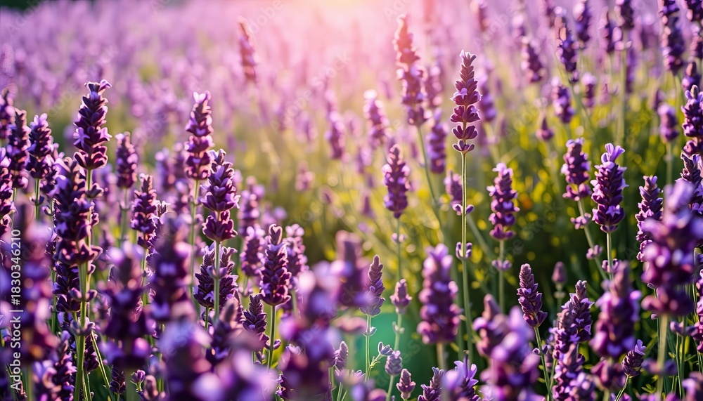 Obraz premium Sun-drenched field of lavender, fragrant purple blooms, farming, landscape