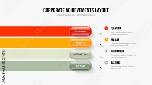 Product Launch Four Element Diagram Slideshow Layout. Advertising Review Presentation Template Vector Illustration. Modern Overview 4 Step Infographic Frame Design.