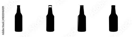 A row of four different bottle silhouettes in black and white minimalist style