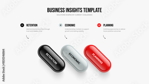 Financial Visualization 3 Element Infographic Frame Design. Corporate Development Three Option Diagram Presentation Template. Business Performance Slide Layout Vector Illustration.