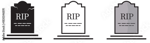 A set of tombstone icons. A grave for the Halloween holiday. Vector illustration.

