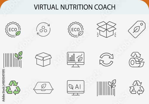 Eco packaging outline icon set, sustainable logistics recycling vector symbol