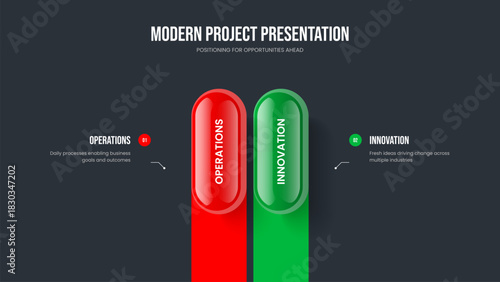 Modern Briefing 2 Step Diagram Presentation Template. Creative Analysis Frame Design Vector Illustration. Product Solution Two Option Infographic Slide Layout.
