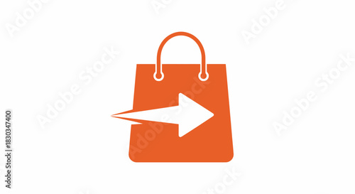 Orange shopping bag with a white arrow pointing to the right, indicating a purchase or checkout process.