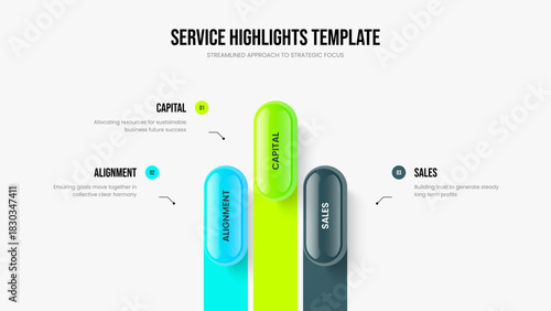 Investor Analysis Slideshow Template Vector Illustration. Company Development Three Option Infographic Presentation Design. Visual Growth 3 Step Diagram Slide Layout.