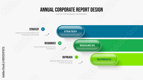 Project Growth Three Step Diagram Slide Template. Consulting Introduction Frame Layout Vector Illustration. Investor Insight 3 Option Infographic Presentation Design.