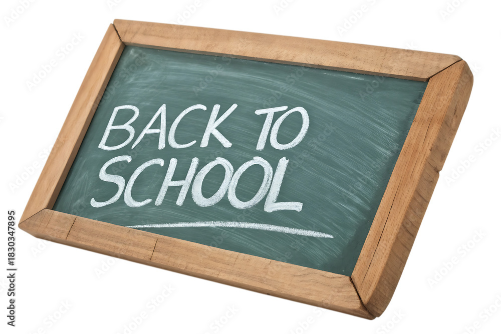 Fototapeta premium Chalkboard with back to school message, isolated on white background
