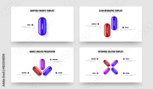Consulting Launch One Two Three Four Step Diagram Slide Layout Vector Illustration Collection. Business Analysis 1 2 3 4 Element Infographic Presentation Template Set.