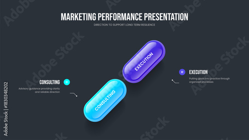 Financial Report Two Step Infographic Presentation Layout. Business Launch 2 Option Diagram Slide Template. Consulting Plan Frame Design Vector Illustration.