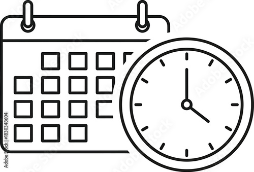 Calendar and clock icon representing time management, scheduling, planning, deadlines, and appointments
