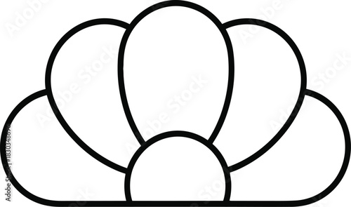 A simple line drawing of a stylized flower or abstract organic shape with multiple petals, resembling a blooming blossom or a fan