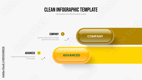 Advertising Plan 2 Element Diagram Slide Layout. Creative Solution Two Option Infographic Slideshow Design. Digital Campaign Presentation Template Vector Illustration.