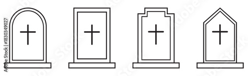 tombstone icon Simple thin line logo set