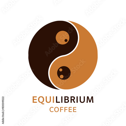 Equilibrium Coffee logo with yin yang symbol in brown and tan.