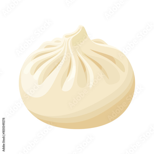 Illustration of a steamed bun with a pinched top, light beige color, on a white background.