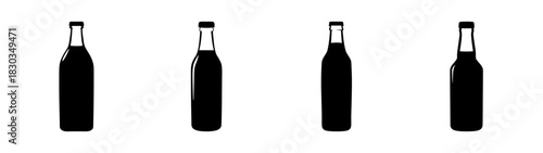 A row of four beverage bottle silhouettes presented in a minimalist black and white style