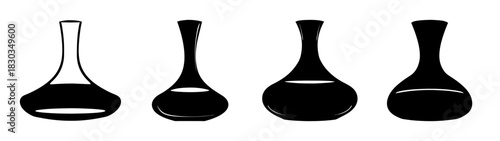 Four different silhouettes of wine decanters presented in a black and white vector illustration