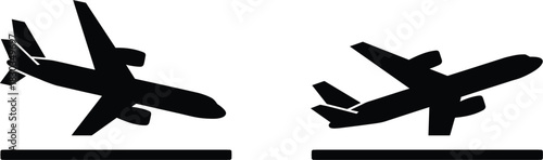 Airplane Icons Landing and Taking Off on White Background aircraft aviation