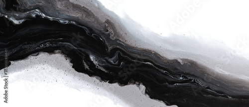 Monochrome abstract fluid, black white swirl, oil flow, minimal wave