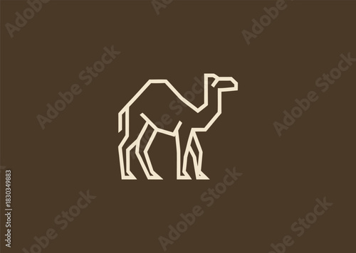 A geometric camel logo designed with angular line structures, capturing its iconic hump and posture while expressing endurance, balance, and desert resilience in a modern minimal style