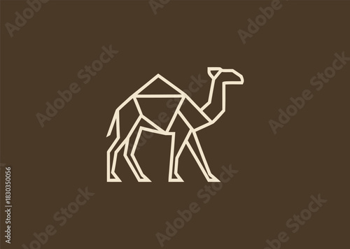 A geometric camel logo designed with angular line structures, capturing its iconic hump and posture while expressing endurance, balance, and desert resilience in a modern minimal style