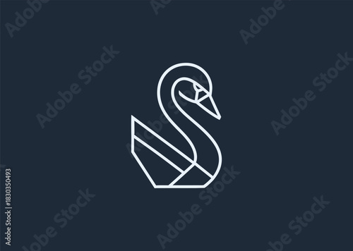 A geometric swan logo formed with elegant linear facets, highlighting its curved neck and graceful silhouette, symbolizing purity, beauty, and refined serenity