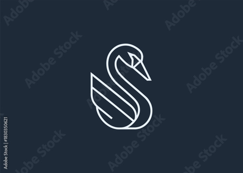 A geometric swan logo formed with elegant linear facets, highlighting its curved neck and graceful silhouette, symbolizing purity, beauty, and refined serenity